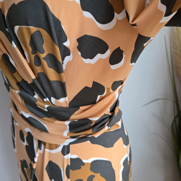 ASOS, New, Leopard Print Long Sleeve Cut Out Draped Ruched Maxi Dress Size 12 - Picture 7 of 12